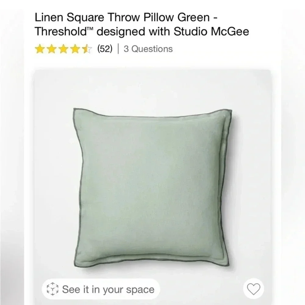 2! NWT Linen Square Throw‎ Pillow Green - Threshold designed with Studio McGee
